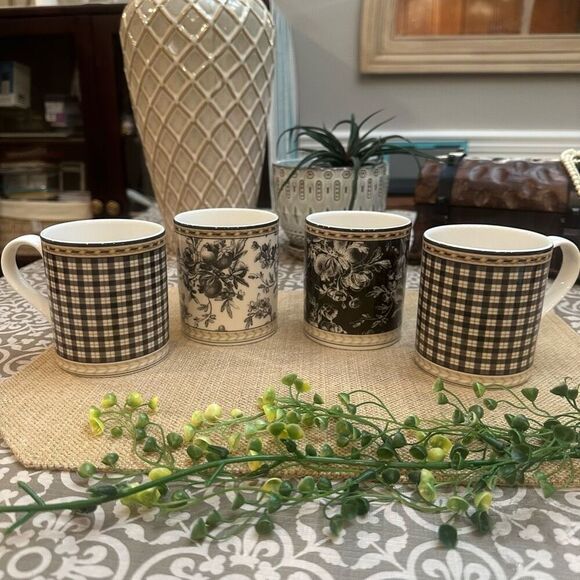 ROYAL DOULTON Studio Provence Noir‎ Fine China 4 piece Coffee Mug Rare Vintage - Picture 2 of 7